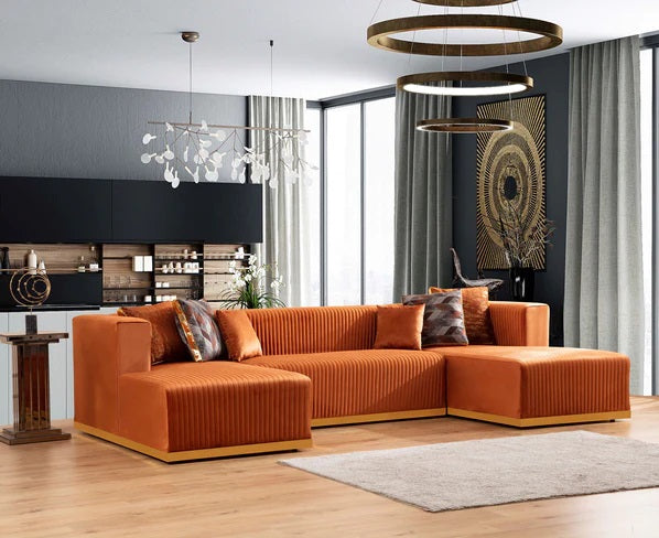 Juliana Orange Velvet Double Chaise Sectional.New Arrival.