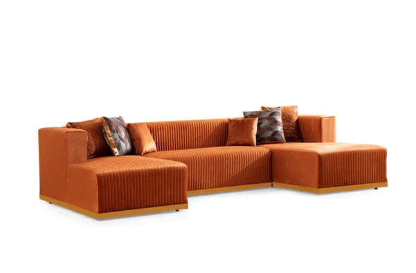 Juliana Orange Velvet Double Chaise Sectional.New Arrival.