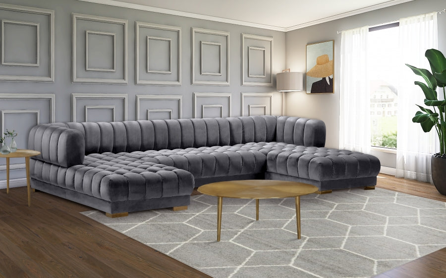 Gwen Velvet 3pc. Sectional Grey