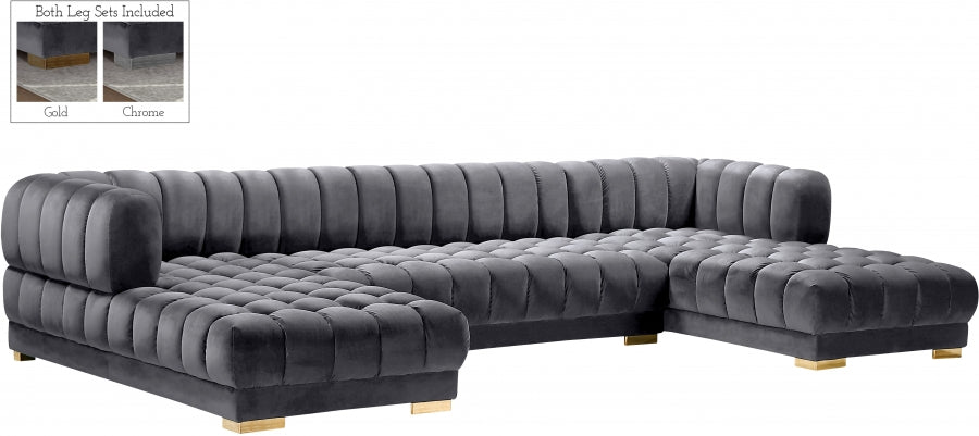 Gwen Velvet 3pc. Sectional Grey