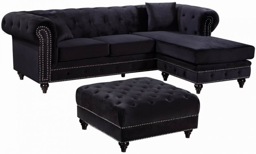 Sabrina Velvet Reversible 2pc. Sectional Black