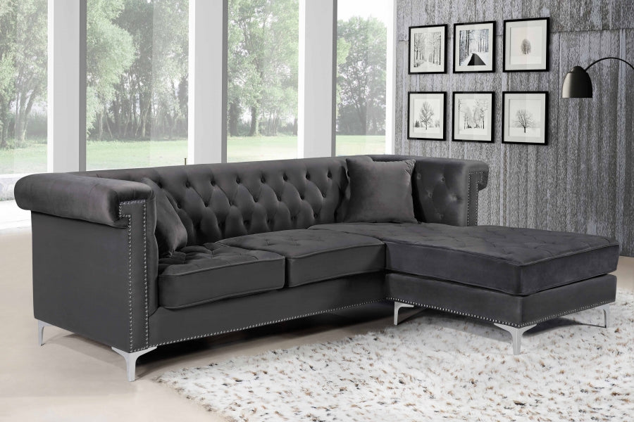 Damian Velvet Reversible Sectional Grey