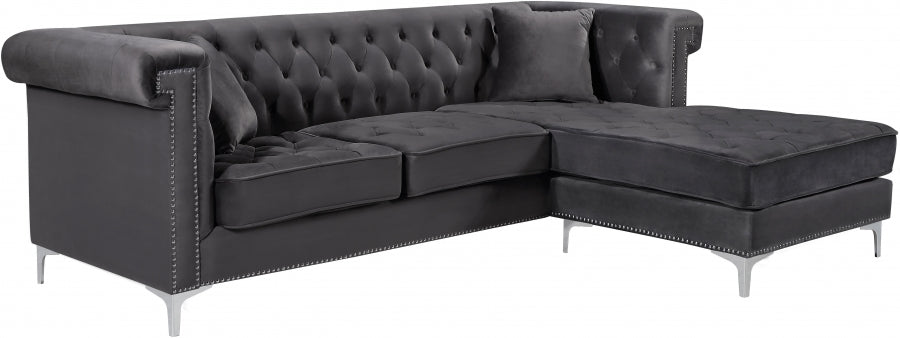 Damian Velvet Reversible Sectional Grey