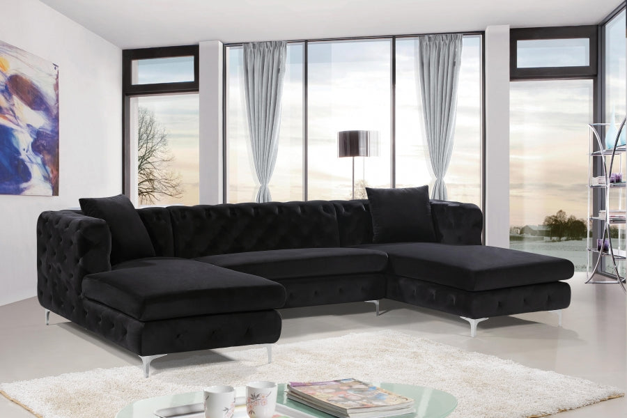 Gail Velvet 3pc. Sectional Black