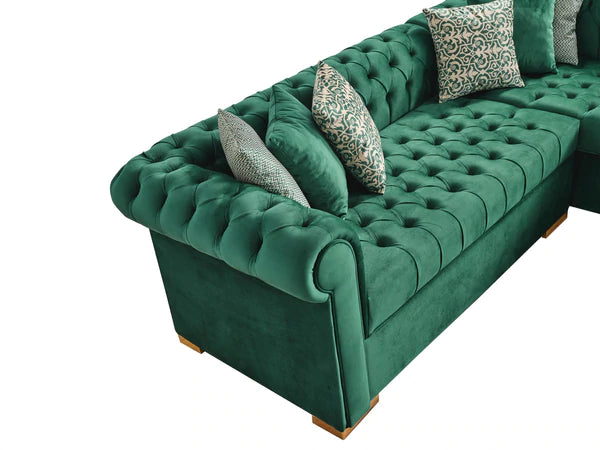 Chaise seccional Audrey Velvet Green RAF, próximamente. 