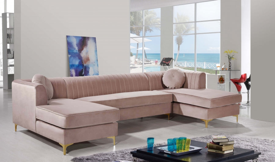 Graham Velvet 3pc. Sectional Pink