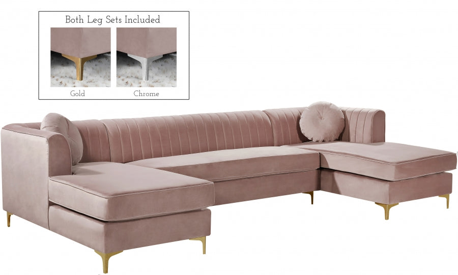 Graham Velvet 3pc. Sectional Pink