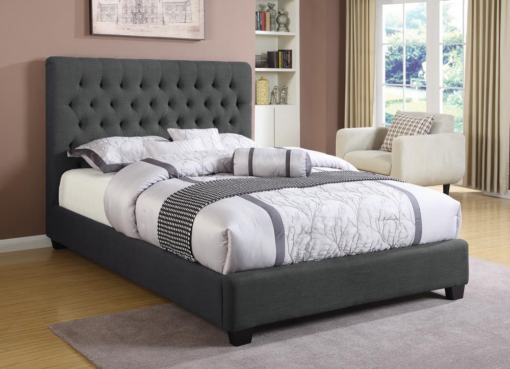 Chloe Transitional Charcoal Upholstered Eastern King Bed image