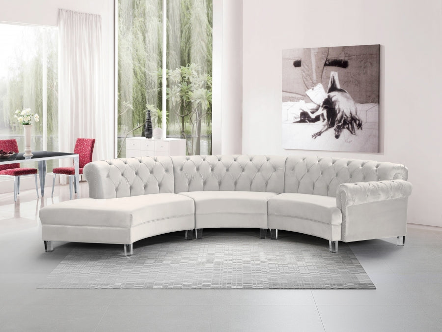 Anabella Modular Velvet Sectional Cream 3PCS