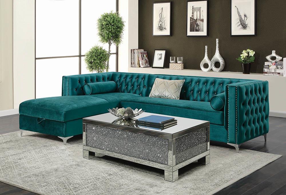 Bellaire Contemporary Teal and Chrome Sectional image