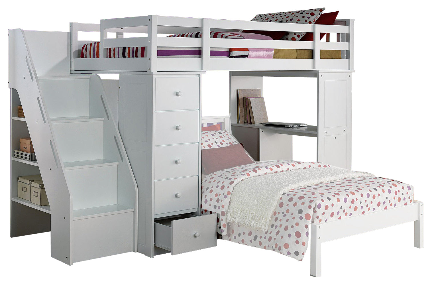 Acme Freya Loft Bed with Bookcase Ladder in White 37145 image