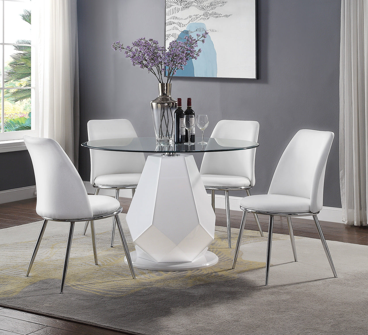 Chara White High Gloss & Clear Glass Top Dining Table image