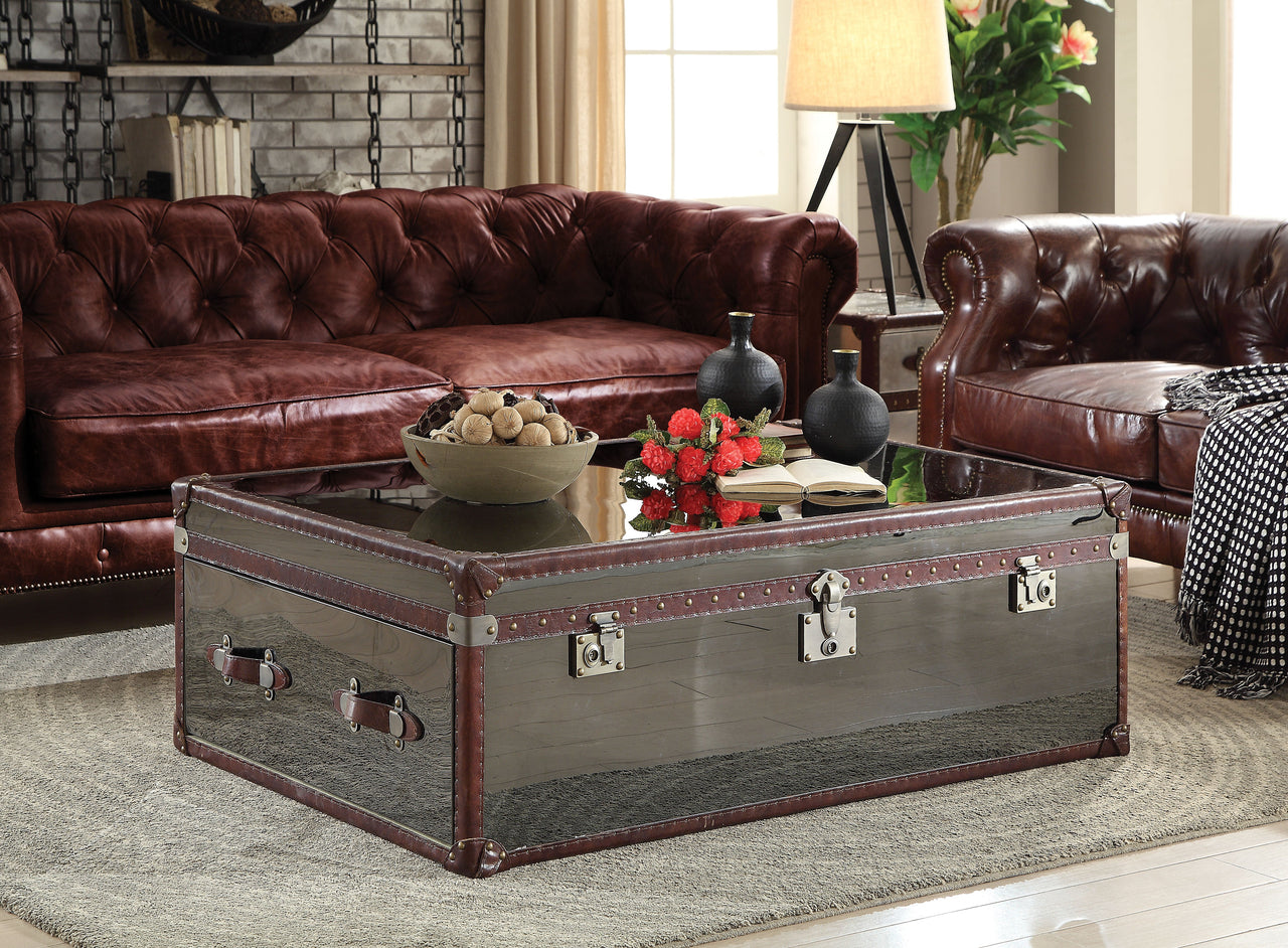 Aberdeen Vintage Dark Brown Top Grain Leather & Stainless Steel Coffee Table image