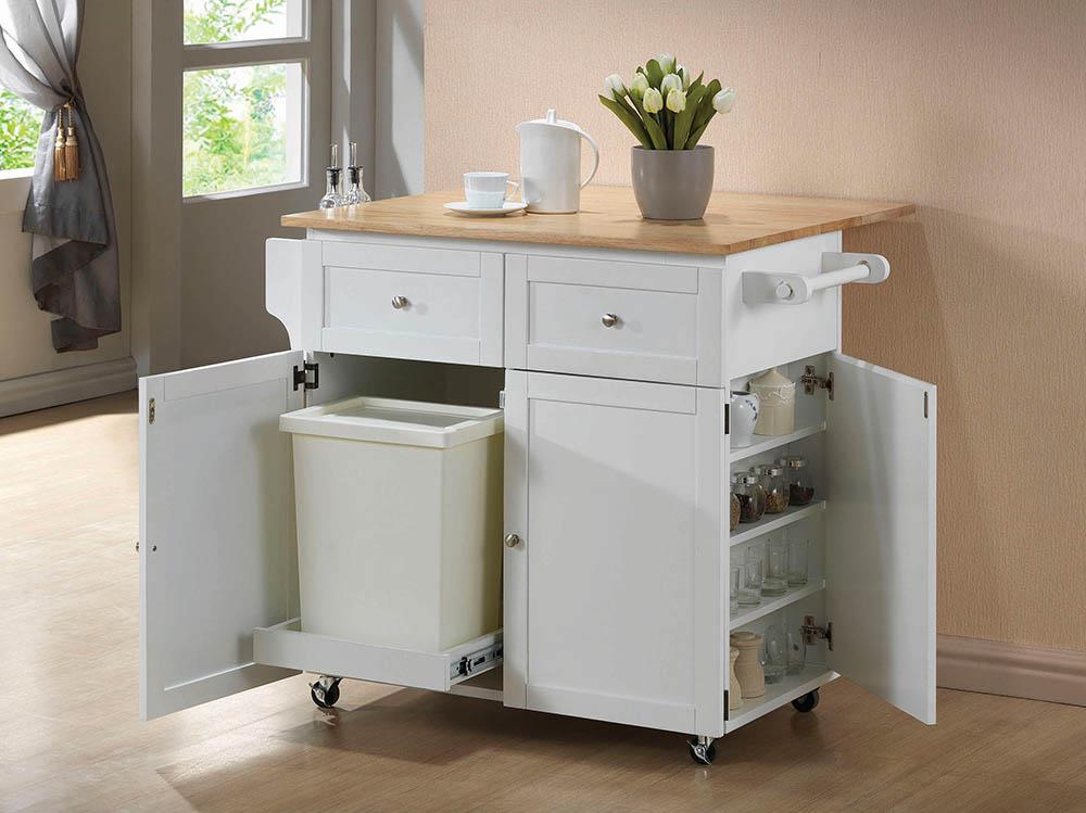 Transitional Natural Brown and White Kitchen Cart image