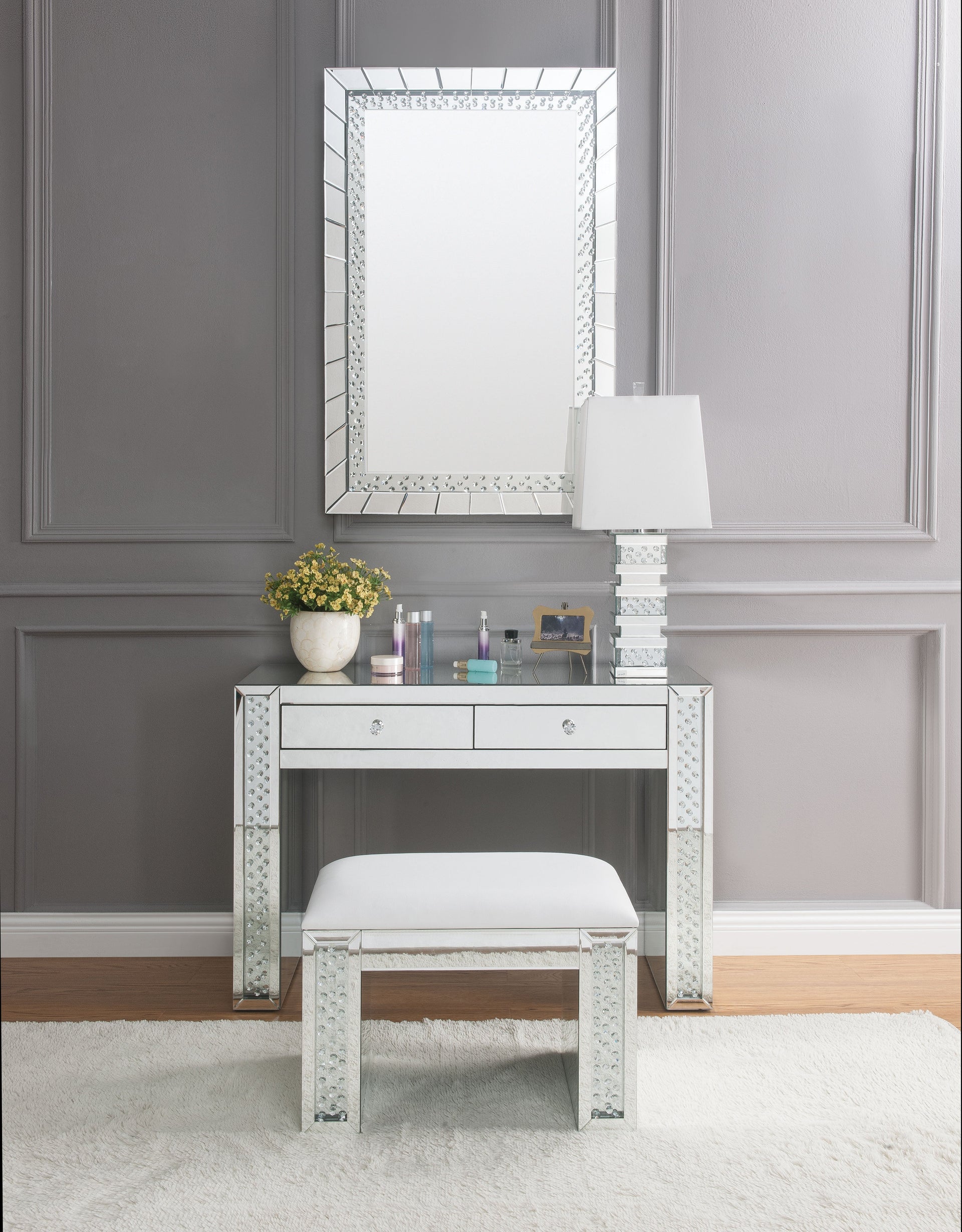 Nysa Mirrored & Faux Crystals Vanity Desk image