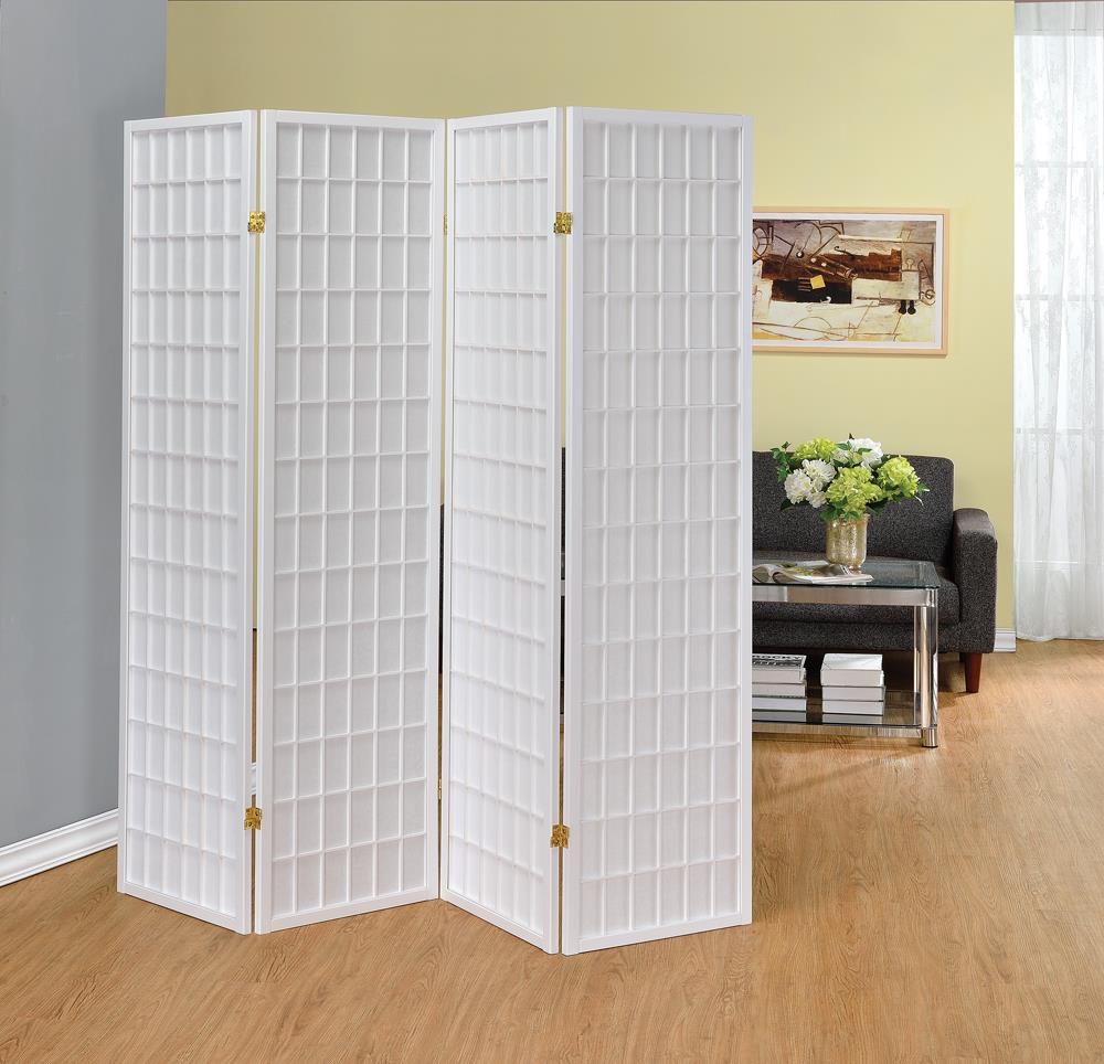 White Four Panel Folding Screen image