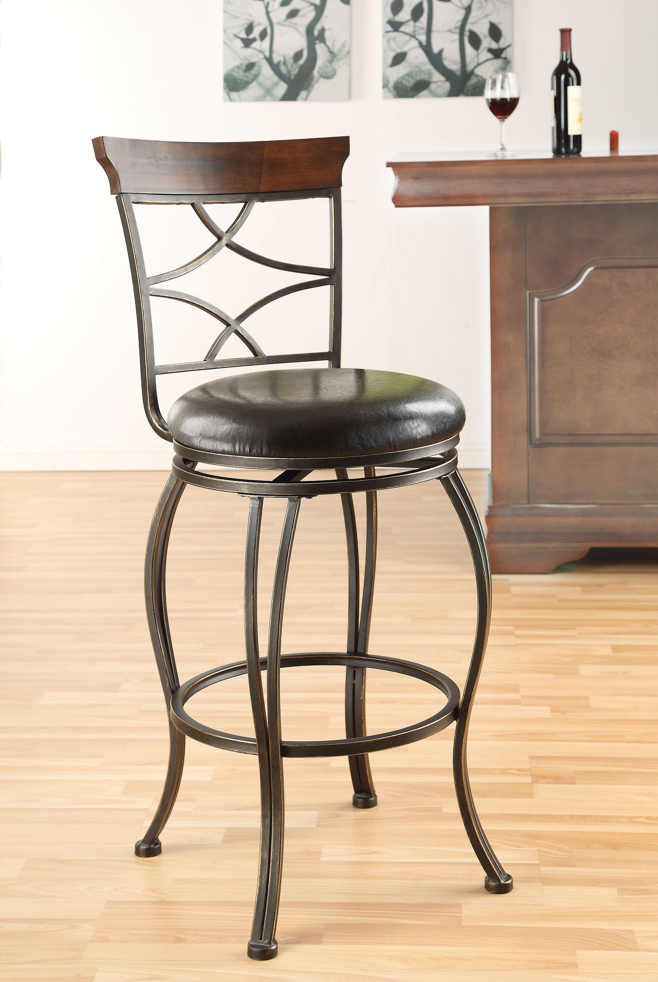 Tavio Espresso PU & Antique Bronze Bar Chair image