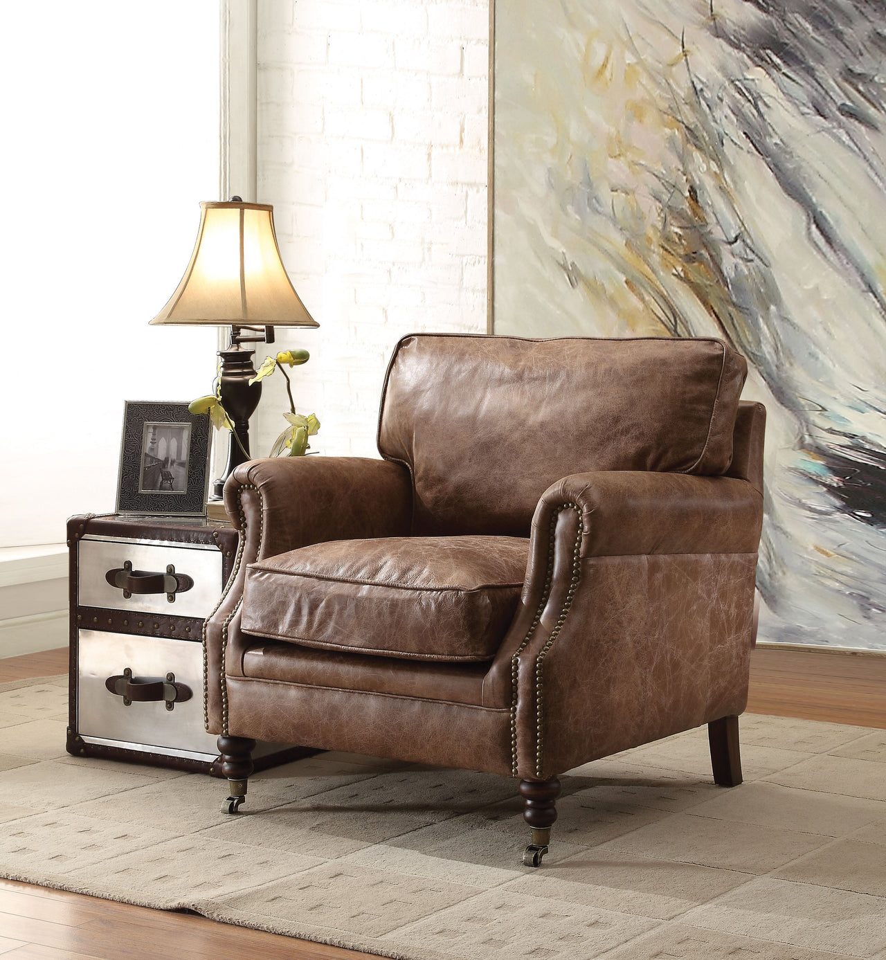 Dundee Retro Brown Top Grain Leather Accent Chair image