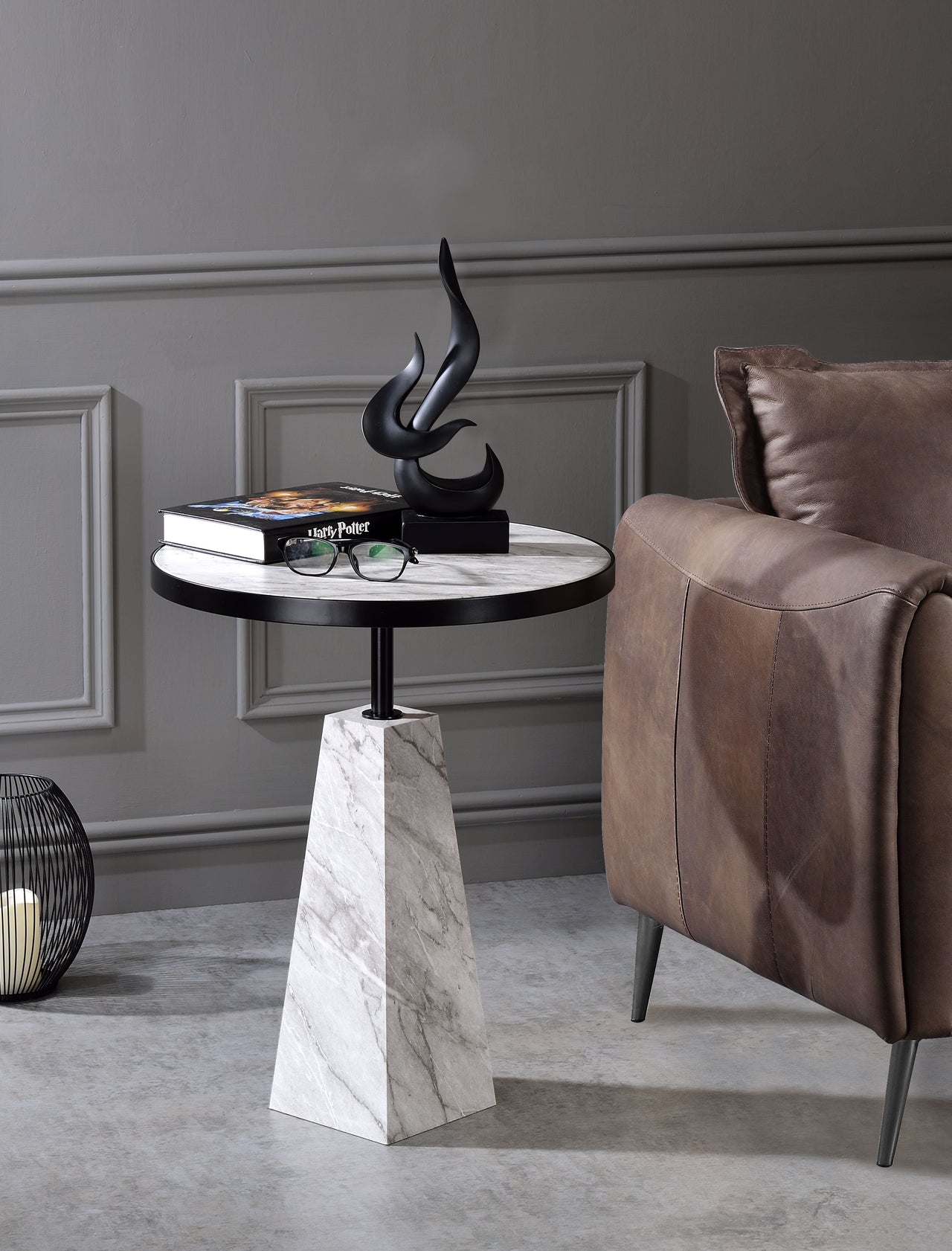 Galilahi Faux Marble & Black Side Table image