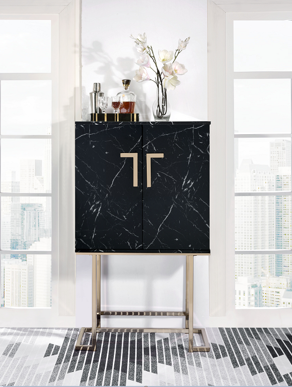 Hendrix Black Faux Marble & Champagne Wine Cabinet image