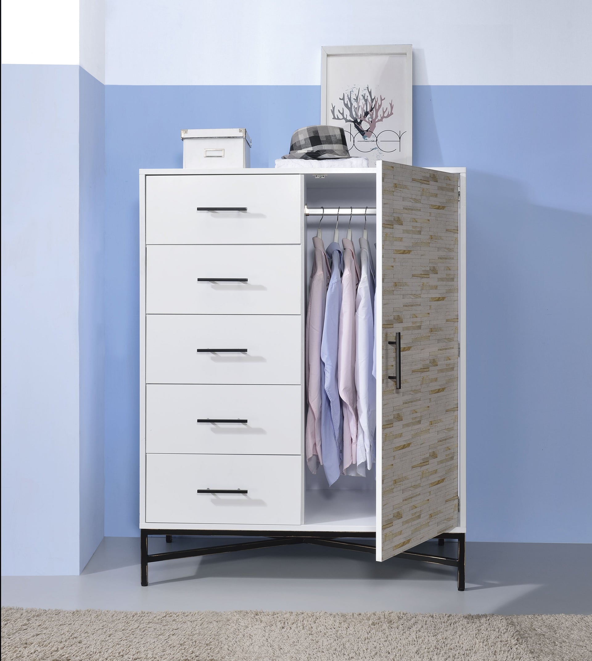 Uma White & Weathered Wood Pattern Wardrobe image