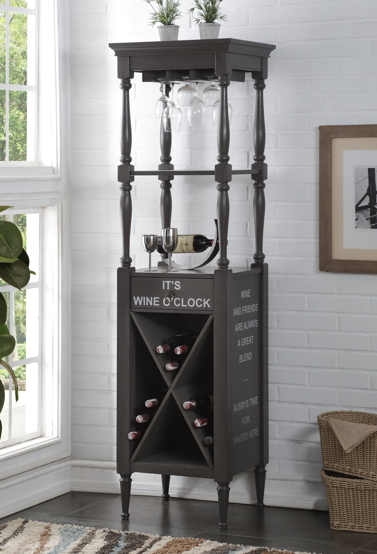 Anthony Antique Gray Wine Cabinet image