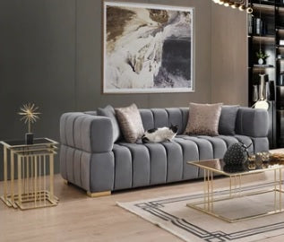 Sofá y sofá de dos plazas de terciopelo gris Ariana, PRÓXIMAMENTE. 