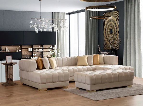 Ariana Ivory Velvet Double Chaise Sectional.