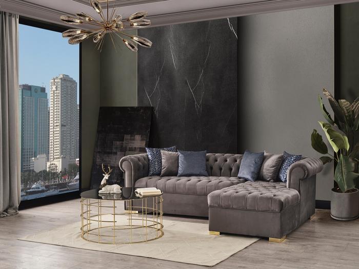 Audrey Velvet Gray RAF Chaise Sectional, COMING SOON.