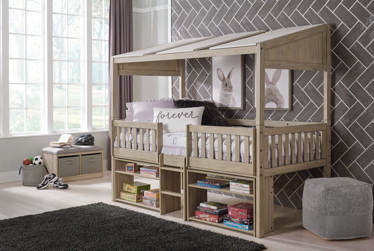 Wrenalyn Twin Loft Bed with Under Bed Bookcase Storage image