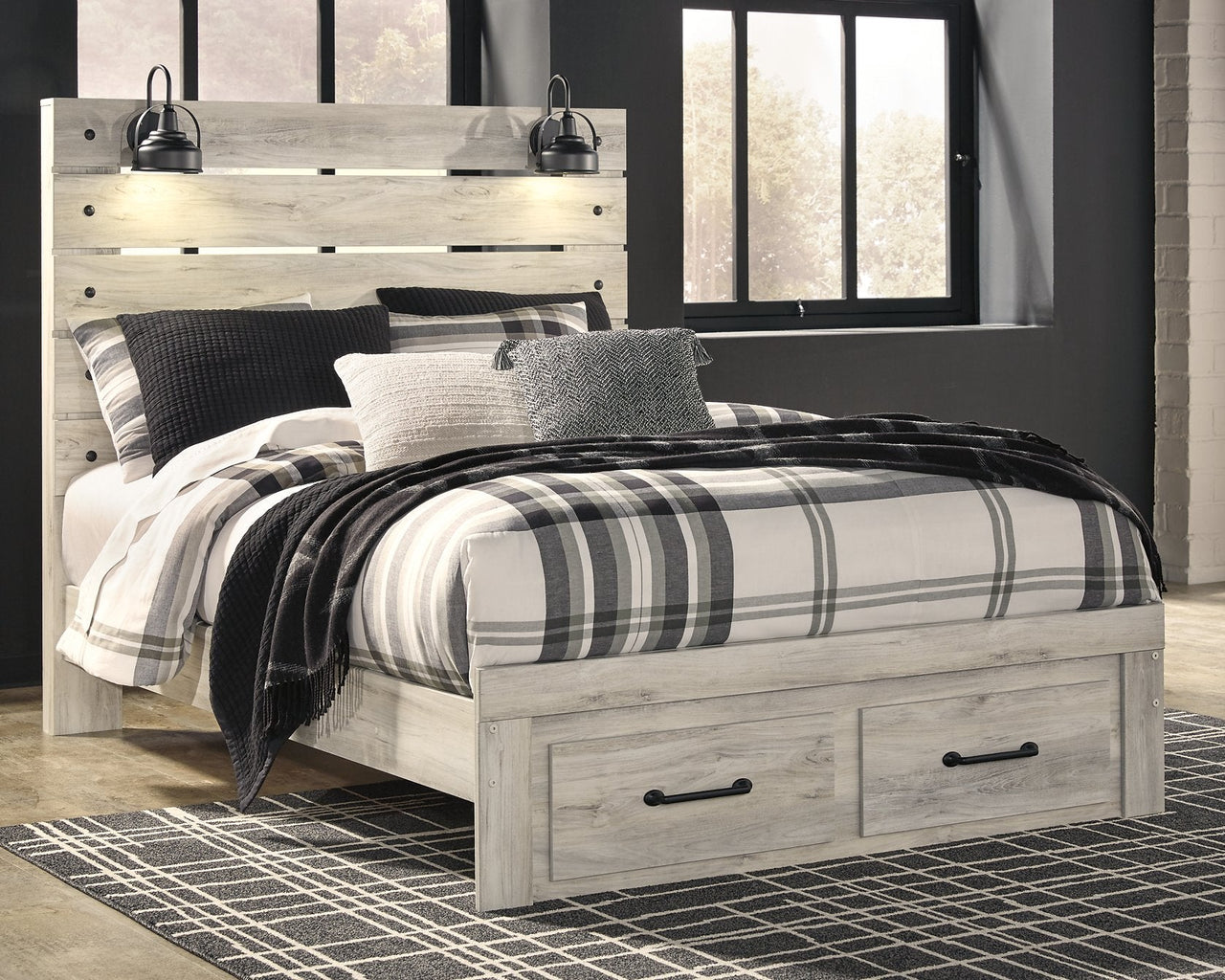 Cama Cambeck Queen con paneles y 2 cajones de almacenamiento 