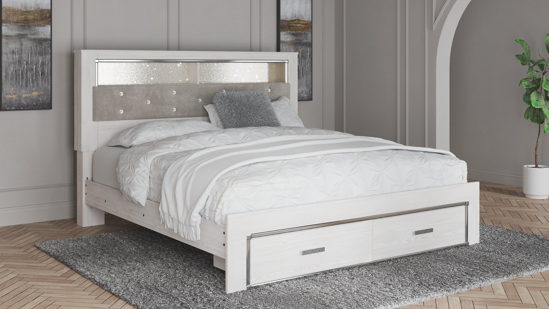 Altyra King Upholstered Bookcase Bed with Storage image