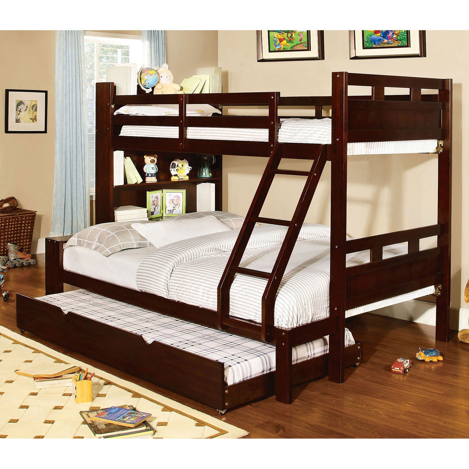 Fairfield Dark Walnut Twin/Full Bunk Bed w/ Book Shelf image