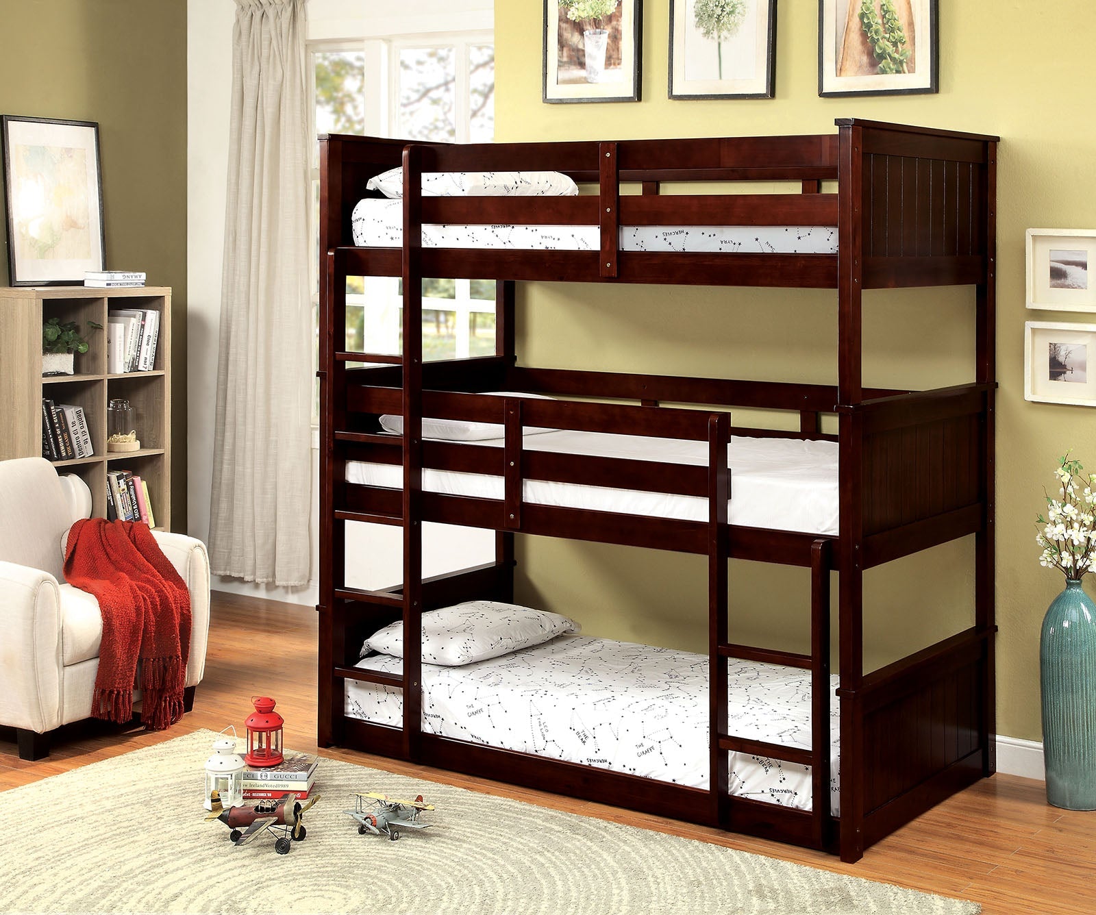 Therese Dark Walnut Twin Triple Decker Bed image