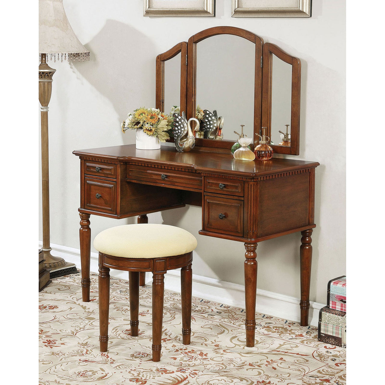 Natalia Brown Cherry Vanity w/ Stool image