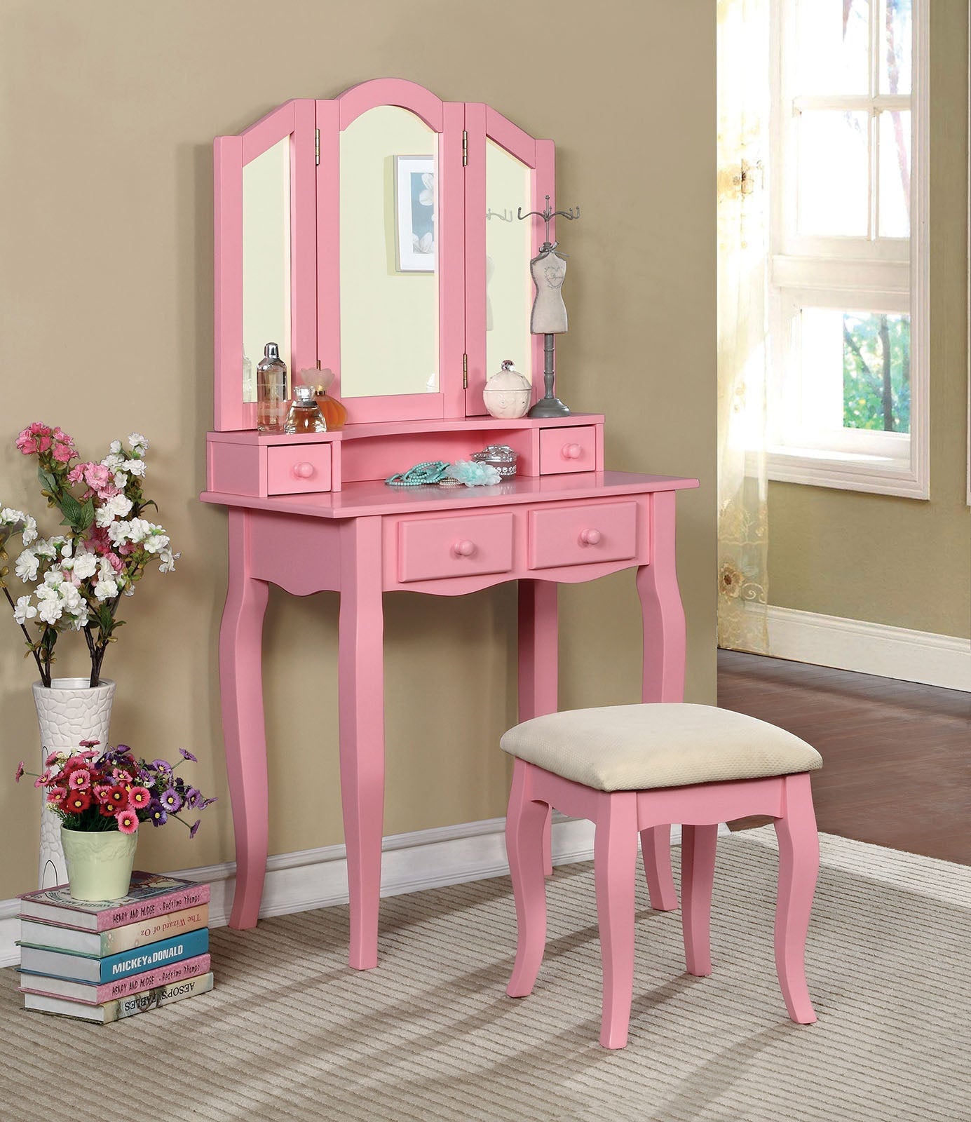 Janelle Pink Vanity w/ Stool image