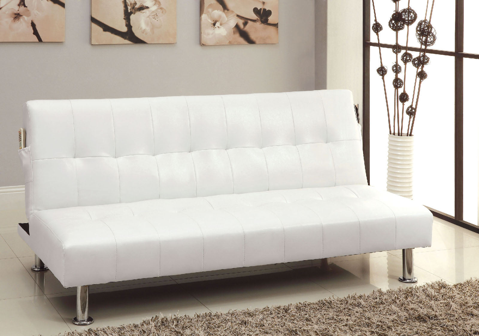 Bulle White Leatherette Futon Sofa, White image