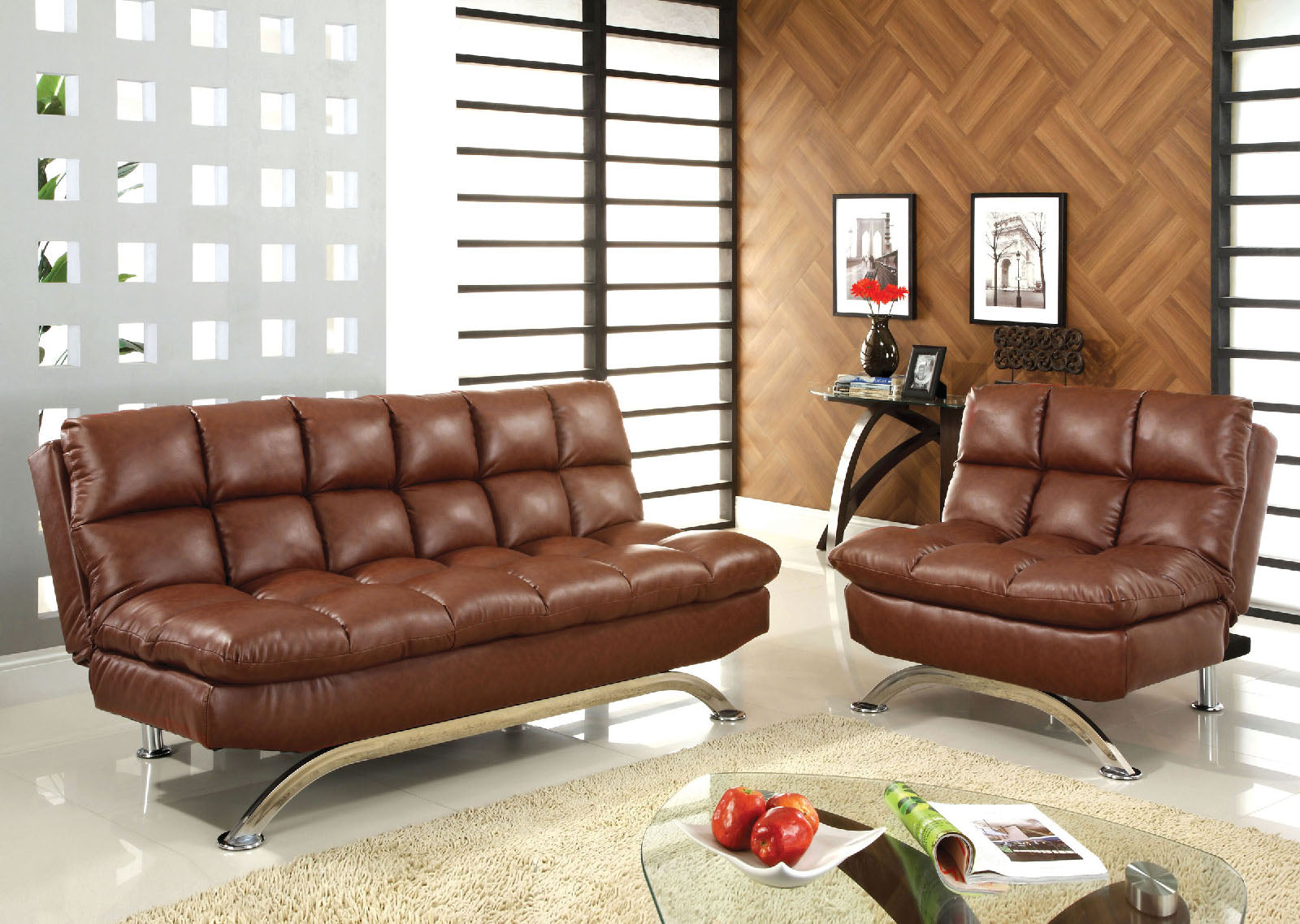 Aristo Saddle Brown Futon Sofa + Chair image