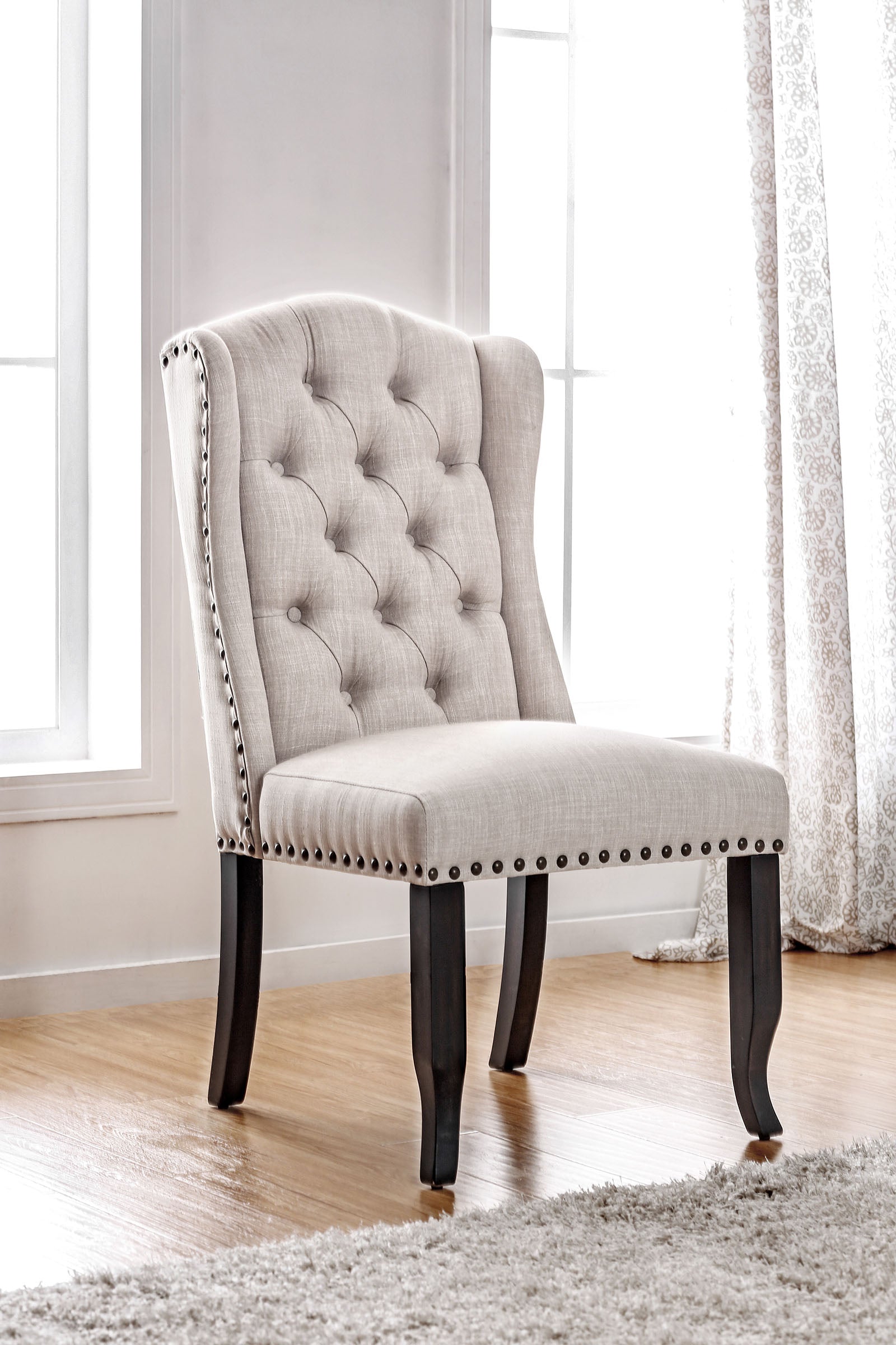 Sania I Antique Black Wingback Chair in beige, Antique Black image