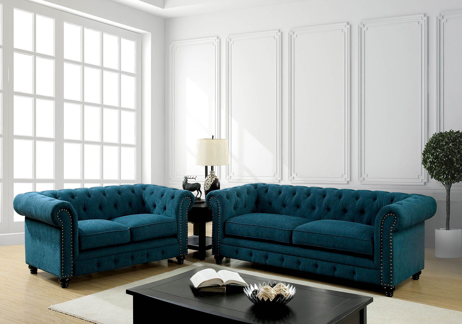 STANFORD Dark Teal Sofa + Love Seat image