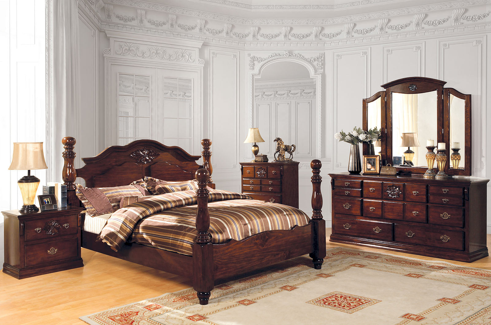 Tuscan II Glossy Dark Pine 5 Pc. Queen Bedroom Set w/ 2NS image