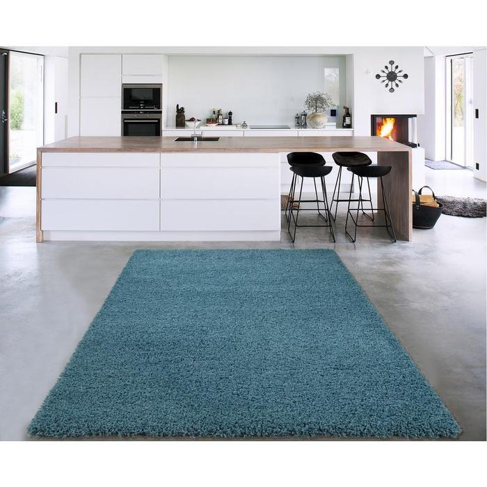 COZY2766-8X10 - Acogedora alfombra de pelo liso color turquesa 