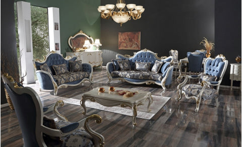 Hunkar Traditional Livingroom Set Blue