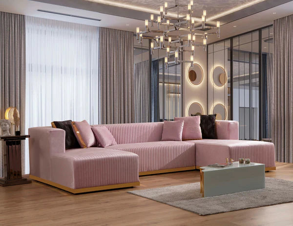 Juliana Pink Velvet Double Chaise Sectional.Coming Soon.