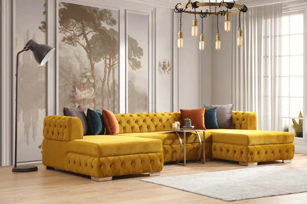 Matilda Mustard Velvet Double Chaise Sectional, Coming Soon