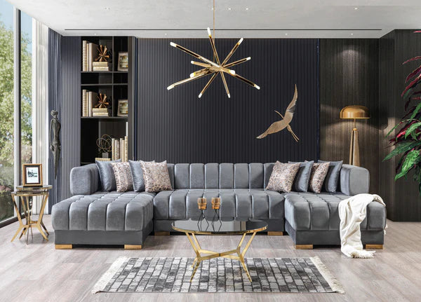 Ariana Velvet Gray Double Chaise Sectional.