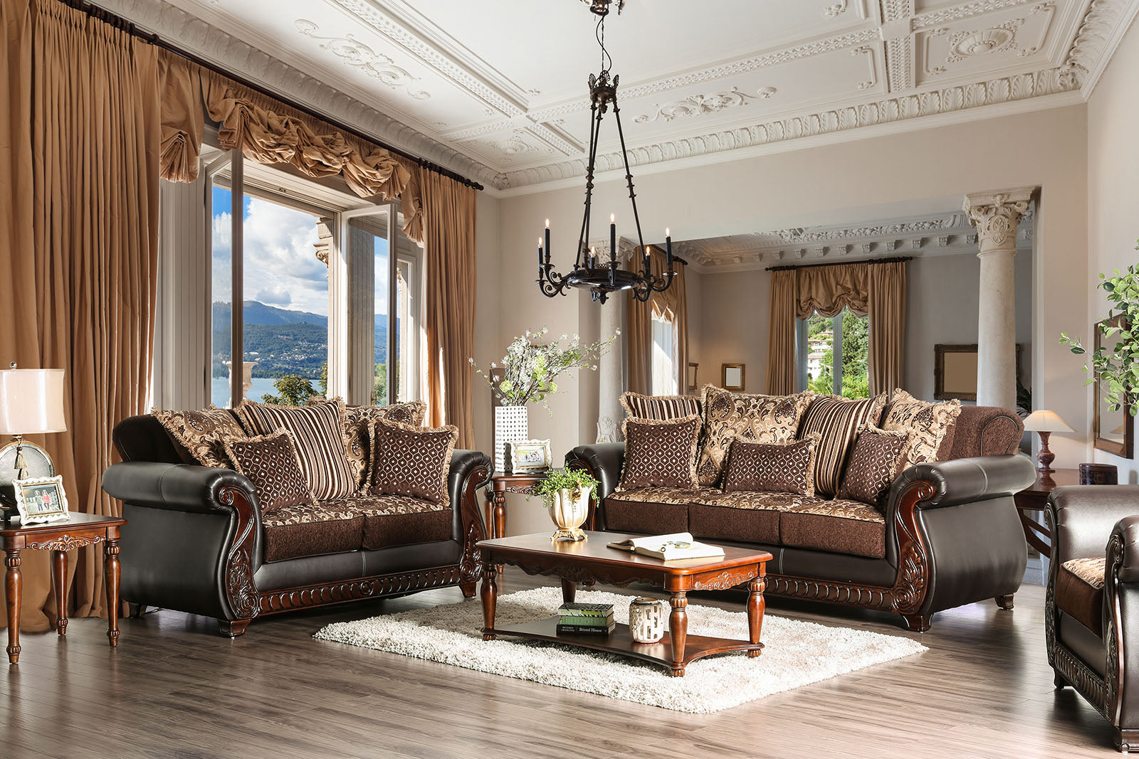 Dark Brown/Tan Sofa + Love Seat image