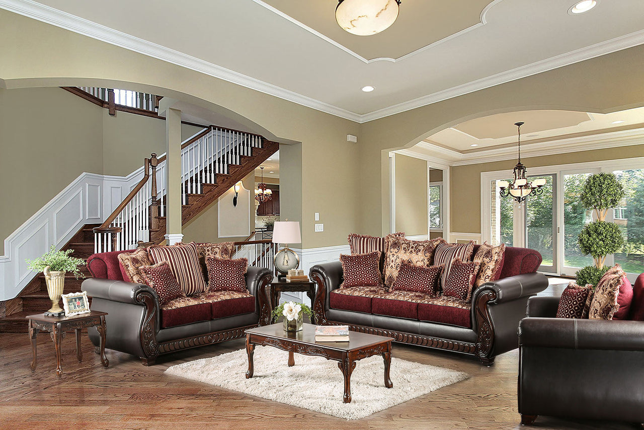 Burgundy/Espresso Sofa + Love Seat image