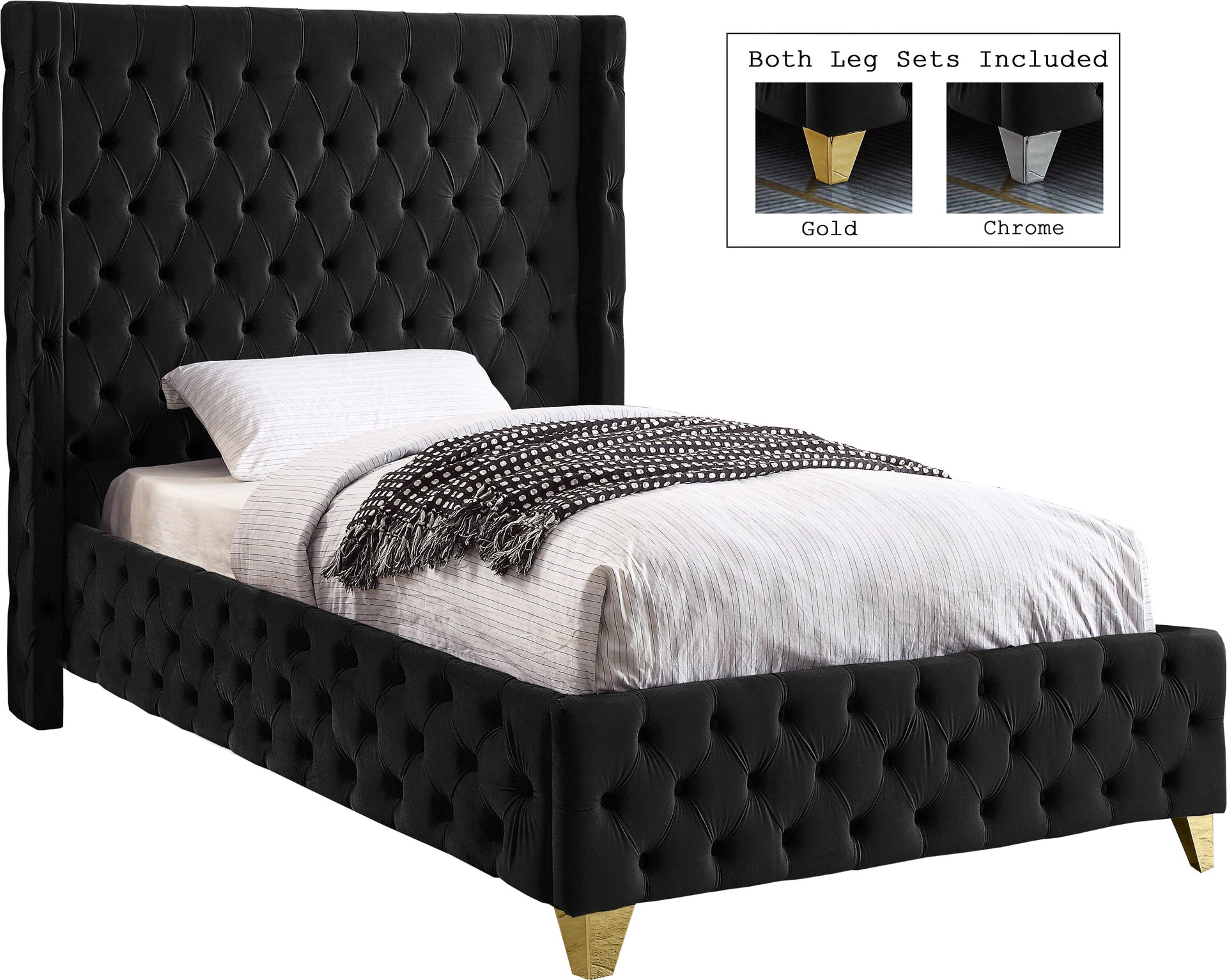 Savan Black Velvet Twin Bed image