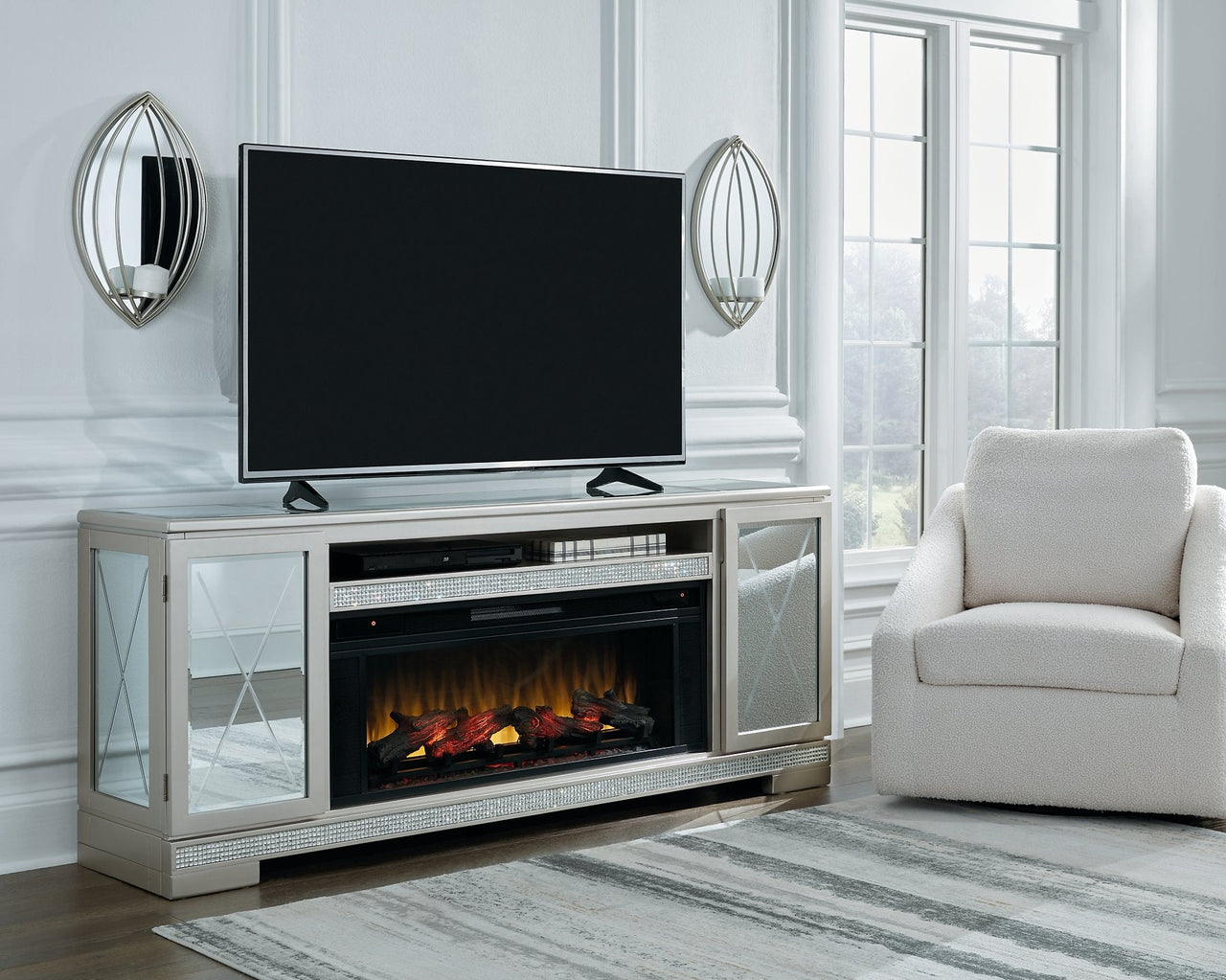 Flamory 72" TV Stand with Electric Fireplace image